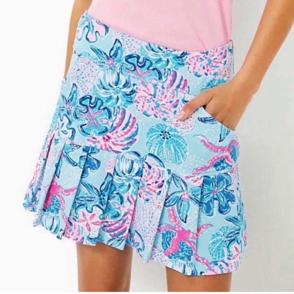 Lilly Pulitzer Luxletic Bessie Skort Starfish Coral Sea‎ Shell Womens XL Blue